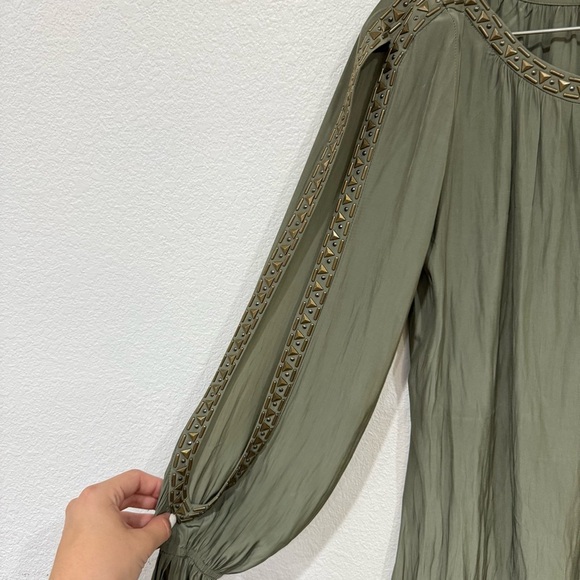 Ramy Brook Clara Slit Sleeve Long Sleeve Green Blouse Women’s Size X-Small - Picture 3 of 6